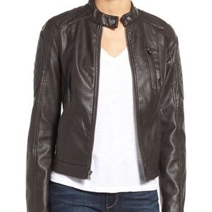 Quilt Detail Faux Leather Racer Jacket